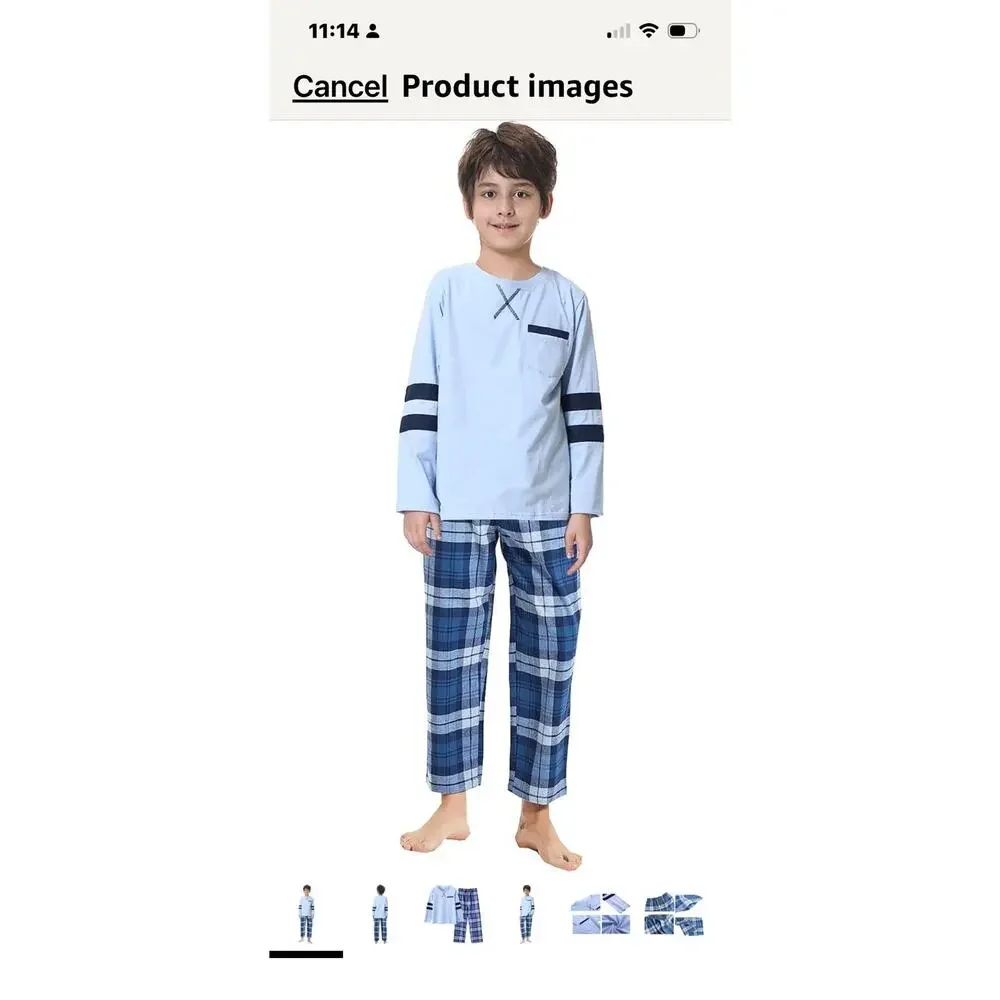 Leisure Boys Navy Tee Plaid Lounge Pajama Set 2pc Size M US